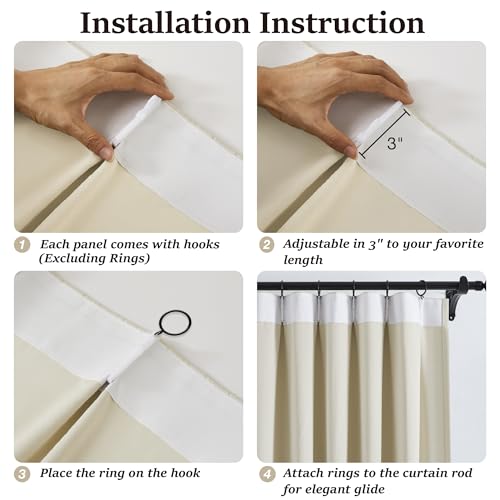 Cream Beige Curtains 102 Inches Long 2 Panels Set (2 Count)