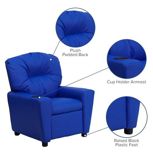Chandler Vinyl Kids Recliner with Cup Holder and Safety Recline