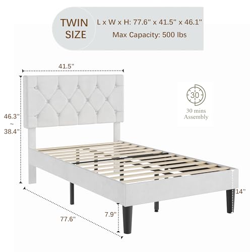 Twin Size Bed Frame with Diamond Tufted Headboard