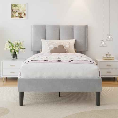 Twin Size Bed Frame with Upholstered Headboard
