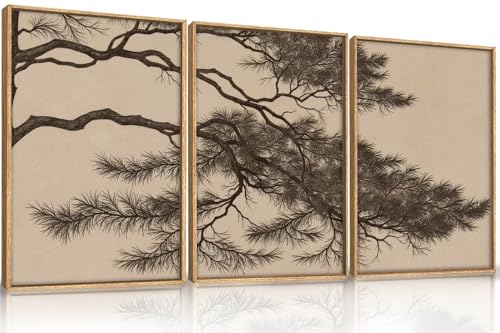 Large Vintage Pine Tree Branch Framed Canvas Wall Art