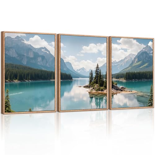 Lake Mountain Landscape Framed Canvas Wall Art