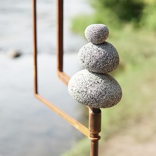 Modern Zen Garden Spinner Kinetic Wind Sculpture with Rock Cairn & Stake
