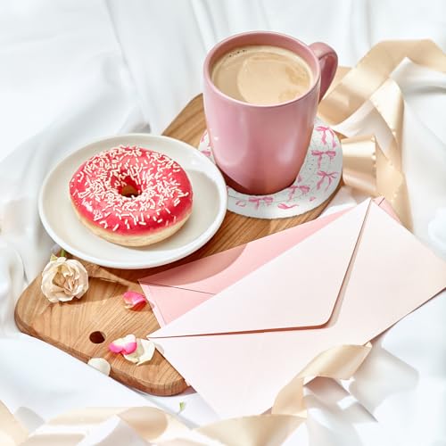 Pink Bow Coasters Handmade Braided Cotton Coasters Round Absorbent Bowknot Coquette Drink Mats for Mother's Day Valentine Birthday Wedding Baby Shower Party Home Office Table Decor (4 Count)