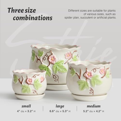 Ceramic Plant Pots with Drainage Holes and Saucers (3 Count)