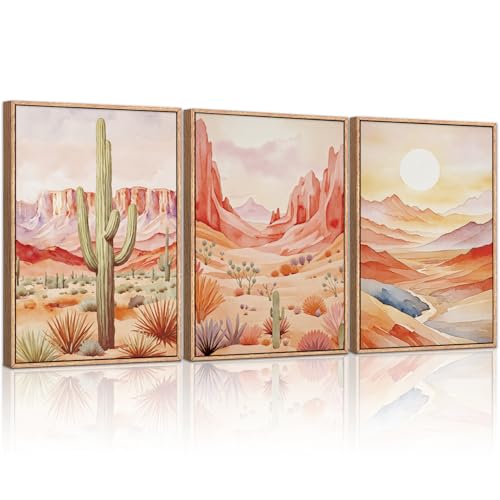 Boho Desert Plant Framed Canvas Wall Art Set