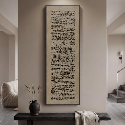 Large Framed Neutral Brown and Black Abstract Wall Art