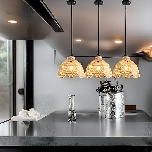 3 Pack Bamboo Pendant Light Mini Rattan Chandelier (3 Count)