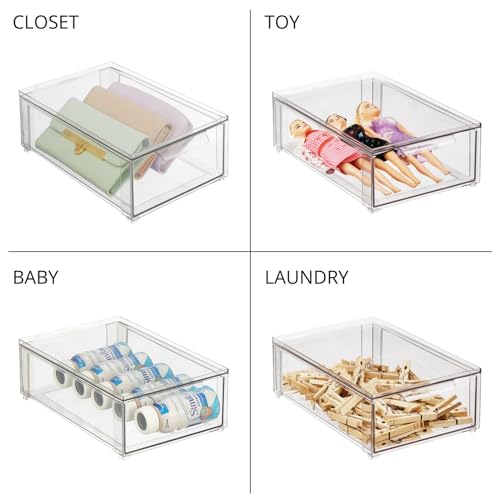 Plastic Stackable Bathroom Storage Organizer Bin Containers with Front Pull Drawer for Bathroom Countertop