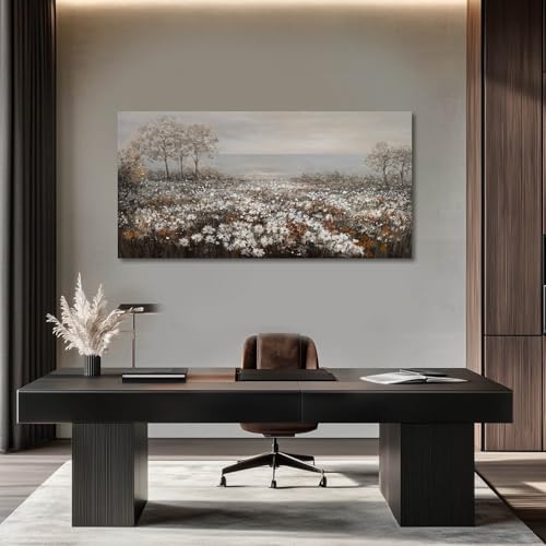 Farmhouse Decor Tree and Ocean Wall Art White Flowers Vintage Artwork 24"x48" Grey Pictures Wall Decor for Dining Room Bedroom Office