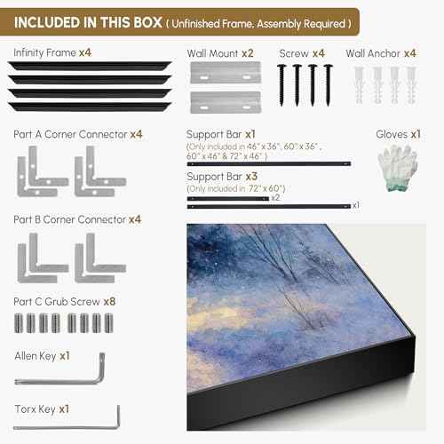 46"x60" Extra Large Framed Wall Art Winter Sunrise in Snowy Pine Forest Watercolor Style for Home Living Room Bedroom Decor