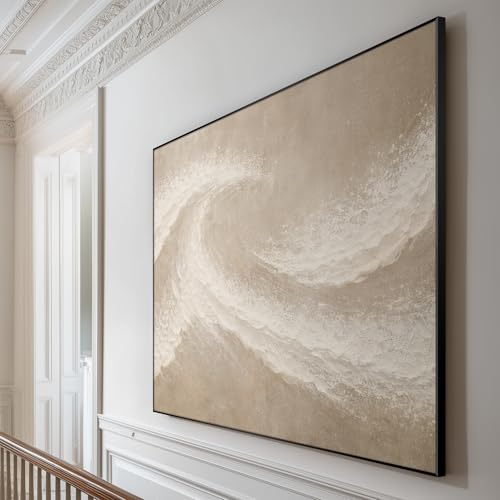 60"x72" Extra Large Framed Wall Art Soft Sand Wave Abstract Neutral Illustration for Home Living Room Bedroom Decor