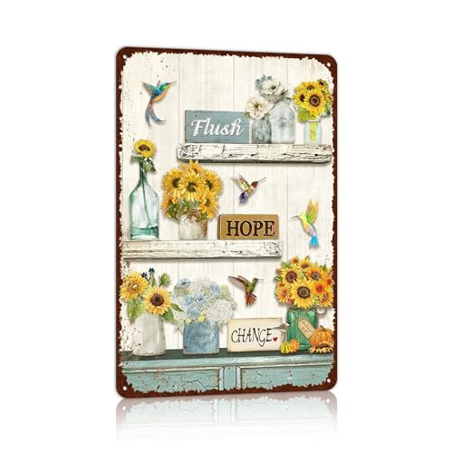 Farmhouse Bathroom Metal Tin Signs Rustic Flower Country Wall Art Decor