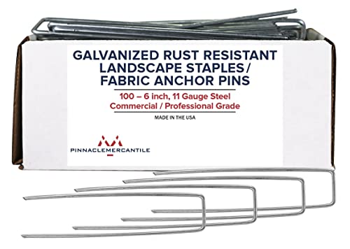 Garden Stakes 6 Inch 11 Gauge Galvanized Steel Landscape Staples (100 Count)