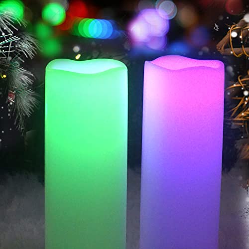 Waterproof Outdoor Color Changing Flameless Candles Remote Timer White Realistic Flickering Battery Operated Electric LED Pillars for Wedding Christmas Decoration Teen Girls 3”x8” 2PCS (2 Count)