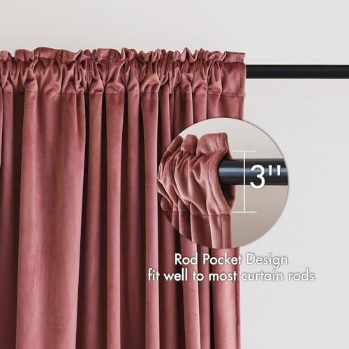 Dusty Rose Pink Velvet Room Darkening Curtains for Bedroom W52 x L94 (2 Count)