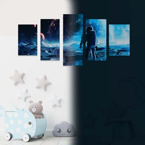 5 Pcs 3D Luminous Universe Astronaut Wall Stickers (5 Count)