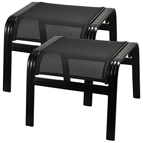 Patio Footstools Outdoor Foot Rest Aluminum Ottomans Portable Seat Wicker Furniture Stackable Ottoman 2 Pieces Black (2 Count)