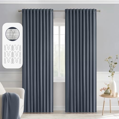 Stone Blue Back Tab Blackout Curtains 52x84 Inch Length 2 Panels Set (2 Count)