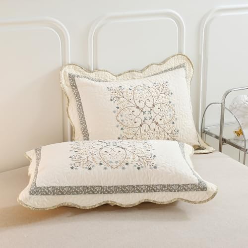 Elegant Embroidered Quilt Set Farmhouse Patchwork Oversized Queen Size Reversible Bedspread Coverlet 3 Piece Cotton Quilted Bedding Set for All Season