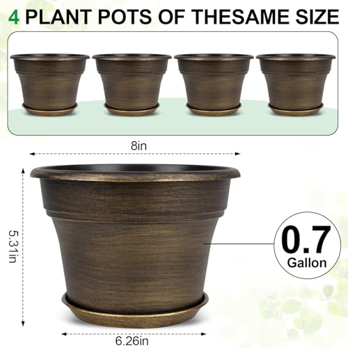 Plant Planters Pots Set of 4 Pack 8 Inch (4 Count)