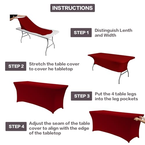 2 Pack 8FT Table Cloth for Rectangular Spandex Burgundy Table Cover (2 Count)