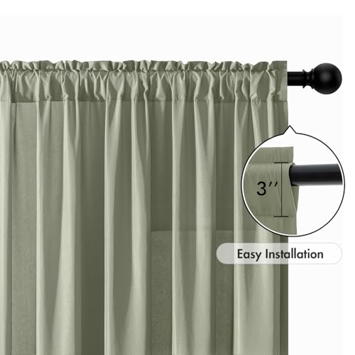 Sage Green Privacy Sheer Curtains 2 Panels 42W x 90L (2 Count)