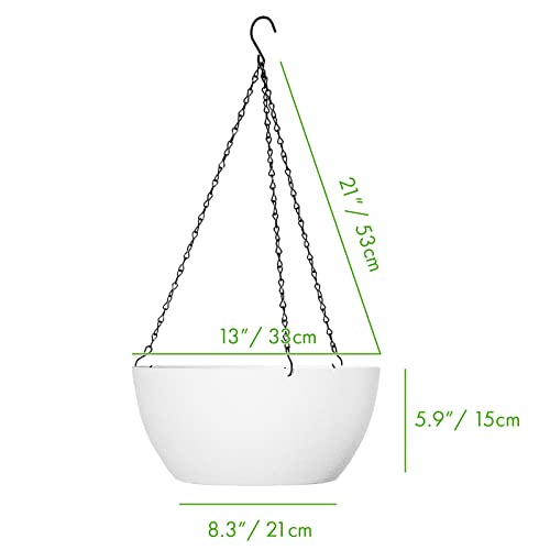 13 inch 2Pack Large Hanging Planters for Outdoor Indoor Plants with Drainage Holes and Chain (2 Count)
