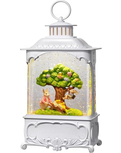 Easter Snow Globe Lantern Bunny Tree with Timer