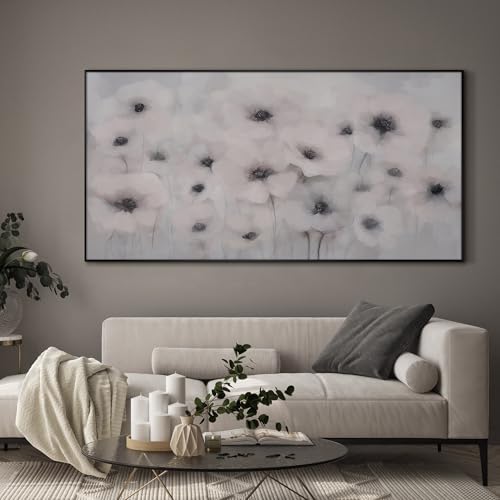 36"x72" Extra Large Framed Wall Art Soft White Poppies Watercolor Floral
