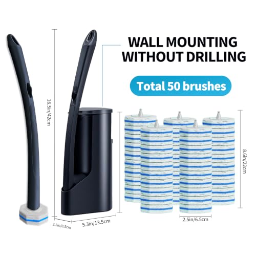 Disposable Toilet Brush with 50 Cleaner Refills Pads