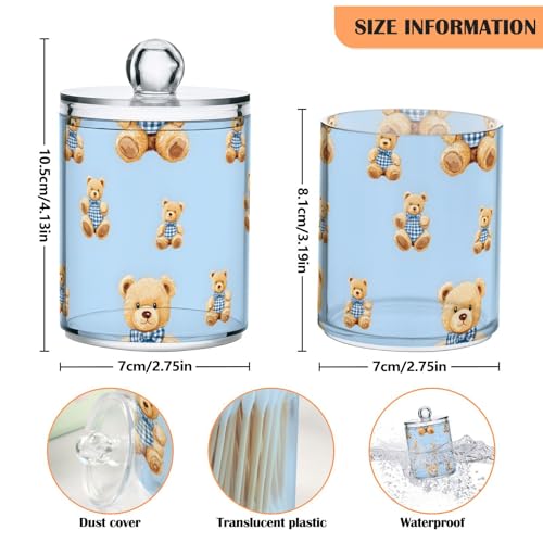2 Pack Qtip Holder Organizer Dispenser Cute Bears Bathroom Storage Canister Cotton Ball Holder Container for Cotton Pads (2 Count)