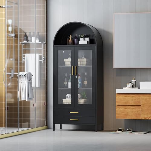73" Metal Arched Display Cabinet with Glass Doors