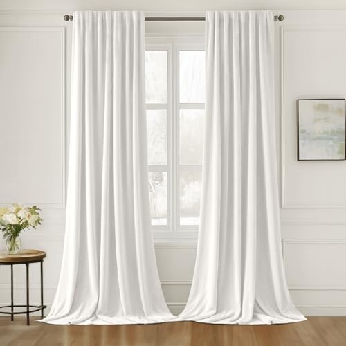 White Velvet Pinch Pleat Blackout Curtains W52 X L90 Inches (2 Count)
