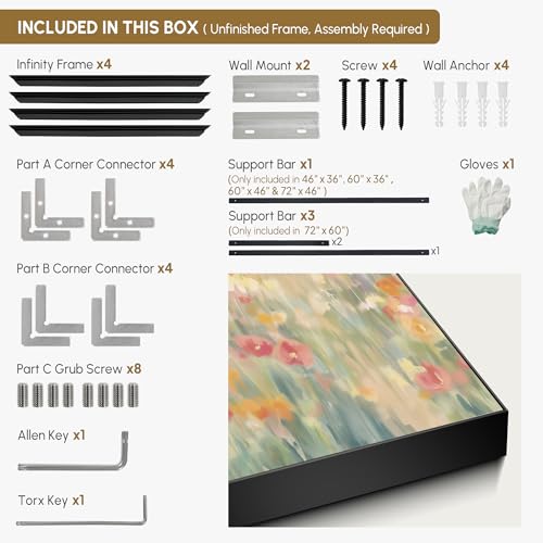60"x72" Extra Large Framed Wall Art Coastal Flower Field with Sailing Boats Serene Landscape Illustration for Home Living Room Bedroom Decor