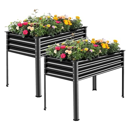 2Pcs Galvanized Raised Garden Bed with Legs (2 Count)