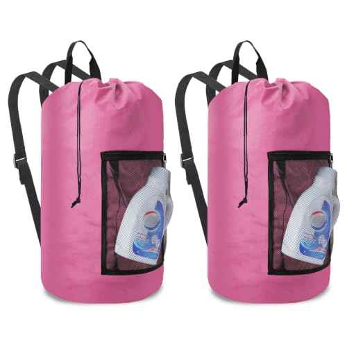 Laundry Bag Backpack Durable Laundry Bag with Shoulder Straps and Mesh Pockets Portable Laundry Hamper Dirty Clothes Bag for College