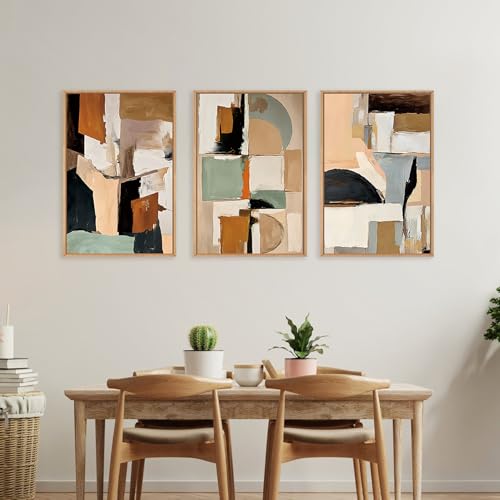 Large Abstract Color Block Framed Canvas Wall Art Set