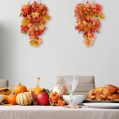 Fall Leaves Hanging Plant Artificial Fall Leaves Garland with Berry