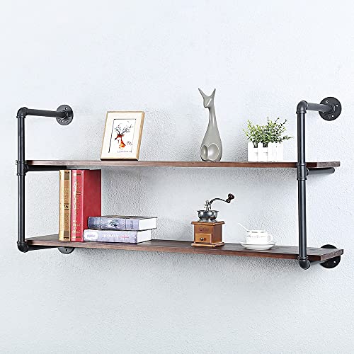 Industrial Pipe Shelves With Wood Planks