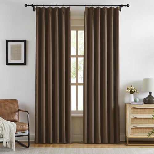 Chocolate Brown Pinch Pleat Blackout Curtains 90 Inches Long for Bedroom (2 Count)