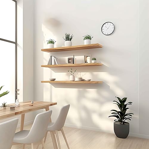 36 Inch Floating Shelves for Wall Rustic Light Wood Wall Shelves for Bedroom Set of 4 (4 Count)