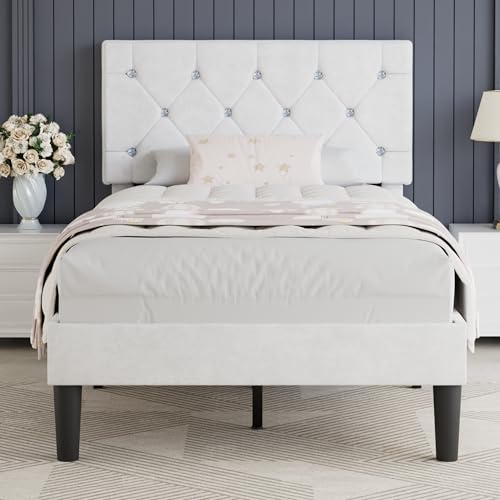 Twin Size Bed Frame with Diamond Tufted Headboard