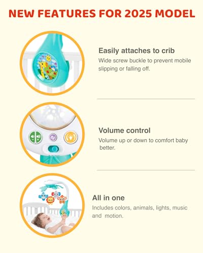 Baby Crib Mobile with Relaxing Music. Includes Ceiling Light Projector with Stars