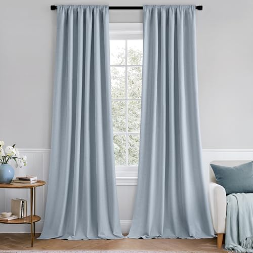 100% Blackout Back Tab Pleat Linen Curtains 50" Wx72 L (2 Count)