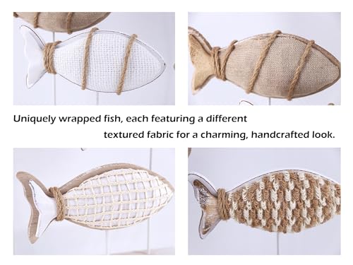 Wooden Fish Figurines with Jute Rope and Cotton String (5 Count)