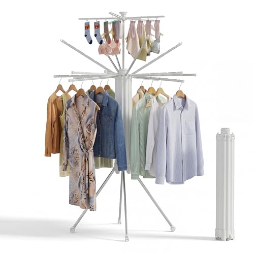 Foldable Clothes Drying Rack Aluminum 4 Legs 16 Rods Double Layer