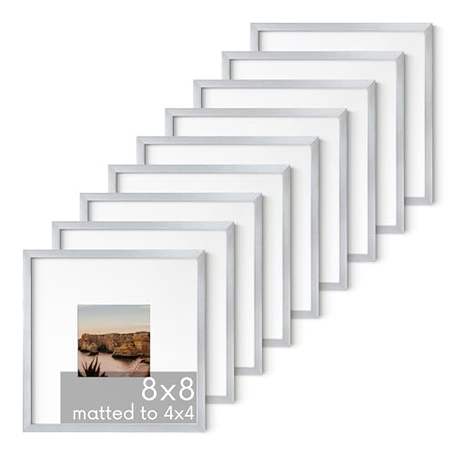 8x8 Silver Metal Picture Frames Matted to 4x4