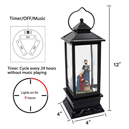Nativity Singing Snow Globe Lantern with 6 Hour Timer
