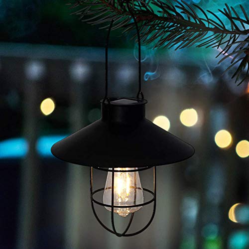 Solar Lantern Outdoor Hanging Light Metal Solar Lamp with Warm White Edison Bulb Design for Garden Yard Patio Proch Decor